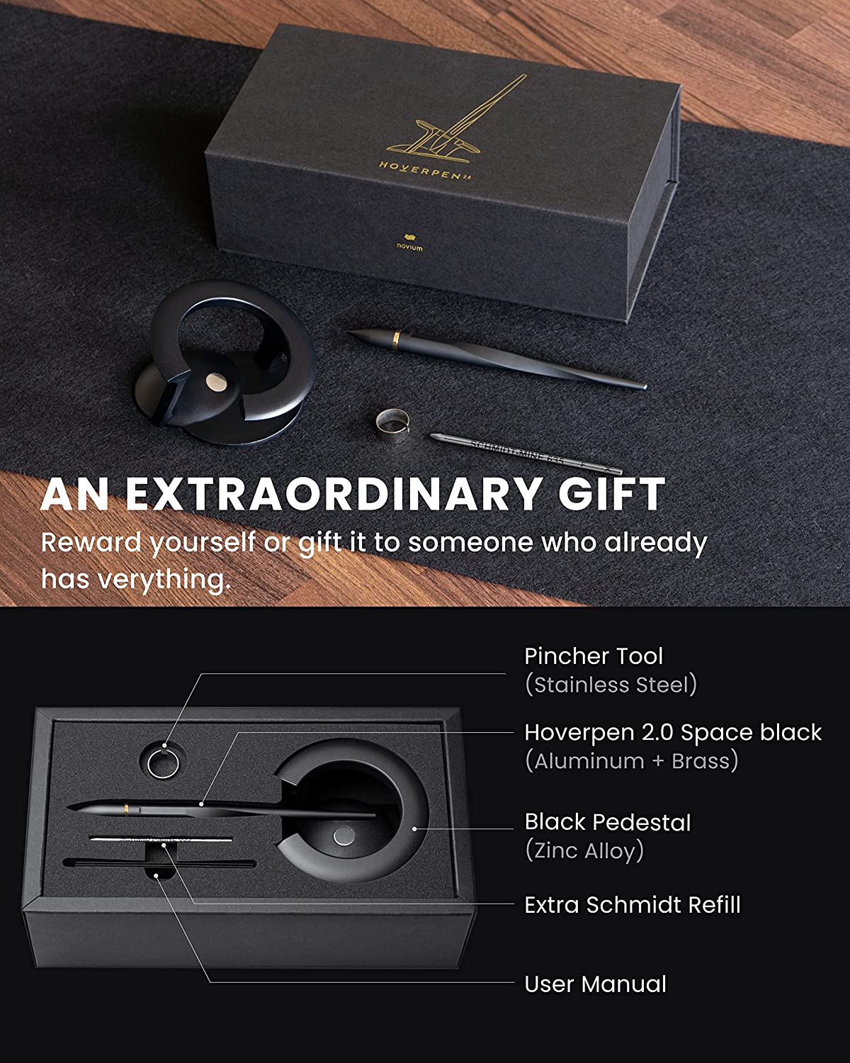 Hoverpen 2.0 - Premium Gold Ball Pen - Space Black